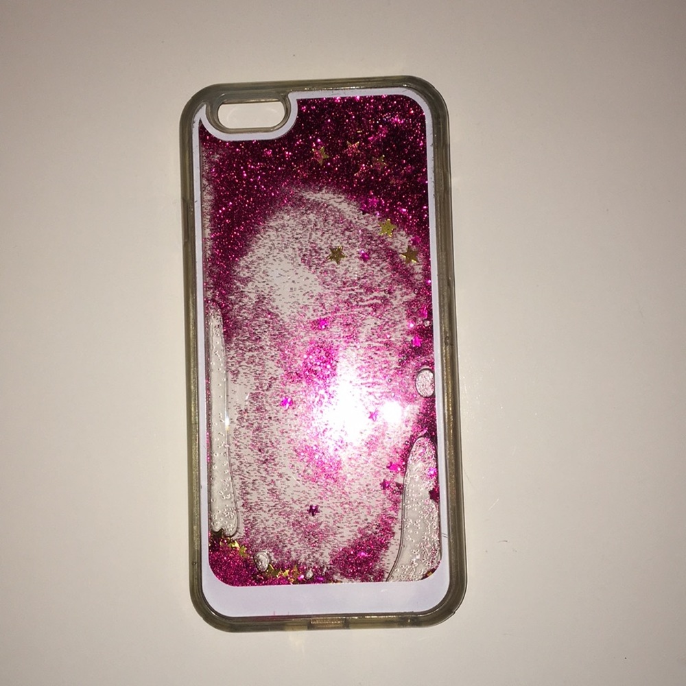 pink glitter waterfall iphone 6/6s case gold stars